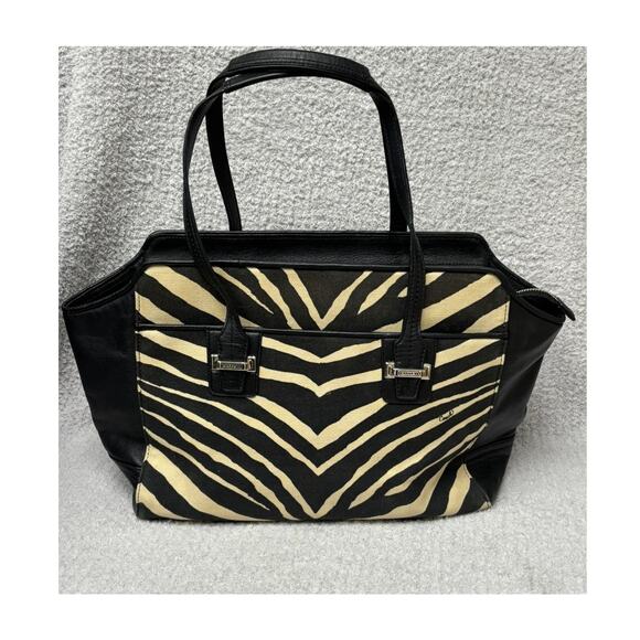 Coach Taylor Black Tan Zebra Print Canvas Satchel Purse F27009 #63833 - Picture 2 of 11